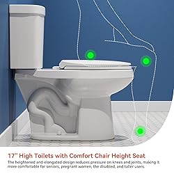 HOROW 17 Inch Tall Toilet, Two-Piece Elongated