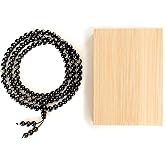 Tibetan Natural Black Obsidian Mala Beads 108, Buddhist Prayer Beads Japamala, Protection Crystal Beaded Tourmaline Bracelets, Meditation Golden Sheen Gemstone Necklace for Women Men