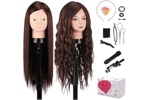 MYSWEETY Mannequin Head with 80% Real Human Hair, 23.5″ Styling Training Head Manikin Cosmetology Head Hair Hairdressing Makeup Practice Doll Head with Clamp Holder and Tools