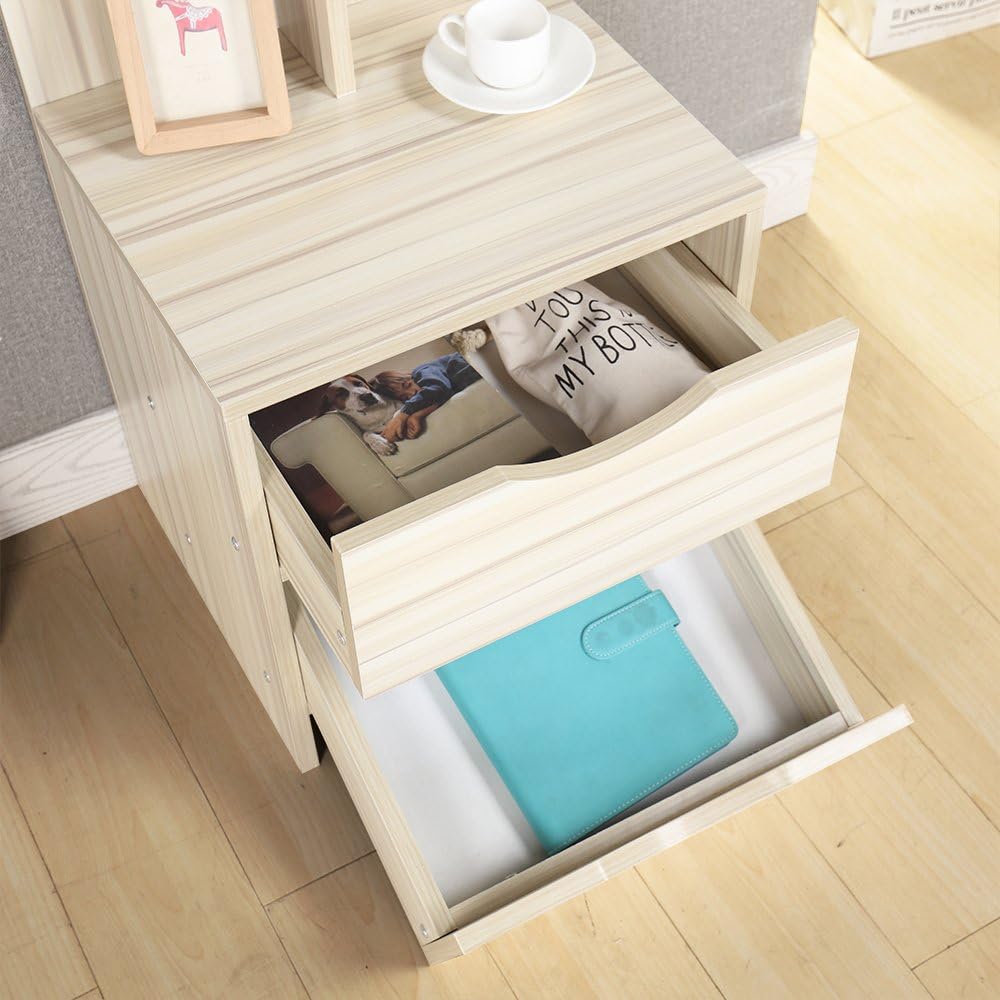 SogesPower Nightstand Bedside Table Wood End Table Coffee Table with Drawers and Shelves Bed Table Small Night Stand, White Maple, JZS-CT2-2-MP-N: Kitchen & Dining