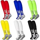 Vegove 6 Pairs Men's Cushioned Soccer Socks with Grip, Non Slip Sports Socks, Knee High Compression Basketball Stockings