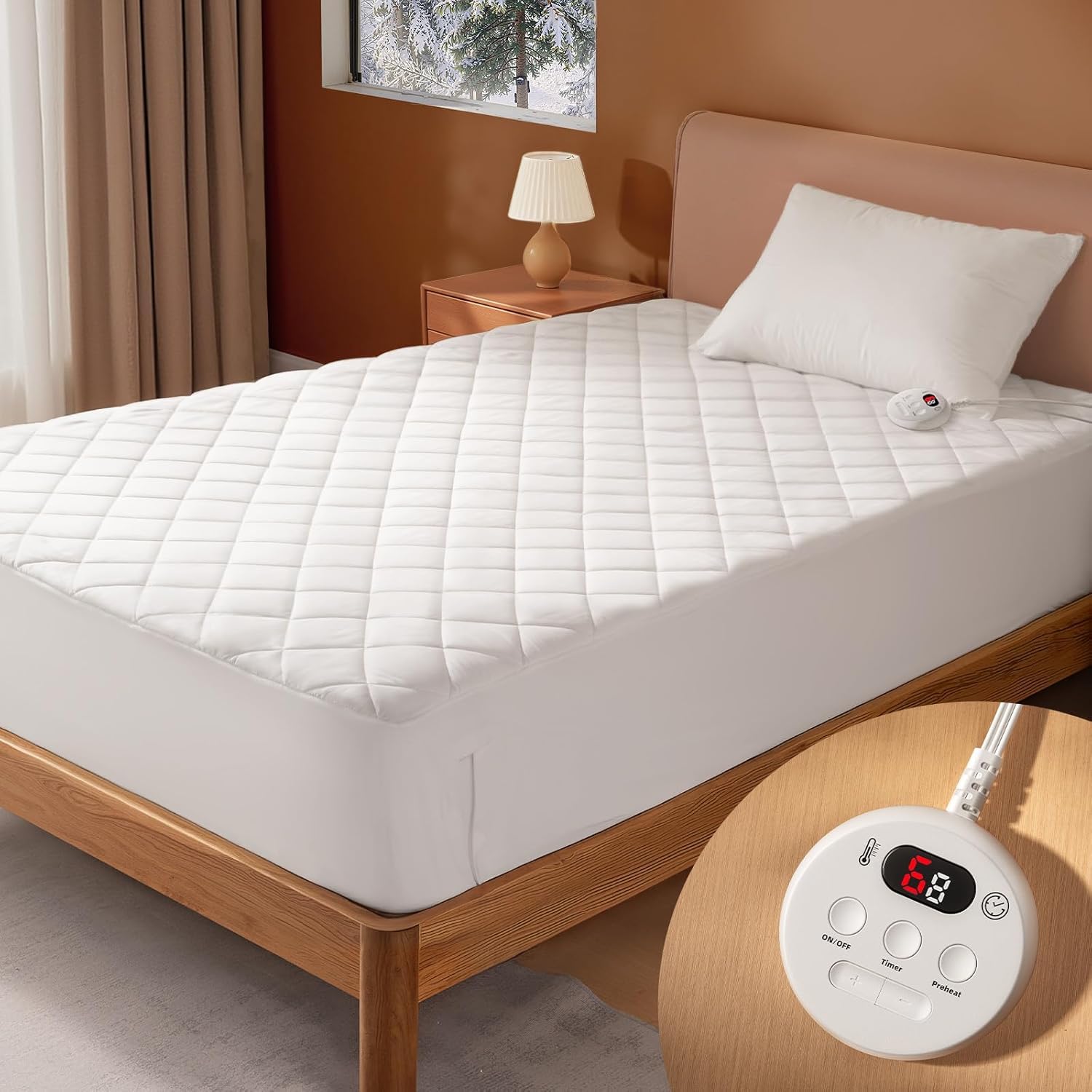 Photo 1 of Heated Mattress Pad Twin, Bed Warmer with Preheat Functions, 6 Heat Settings, 1-10 Hours Auto Shut Off, Fast Heating, Deep Pocket Fit, Machine Washable, ETL Certified Electric Mattress Pad, 39"x75"