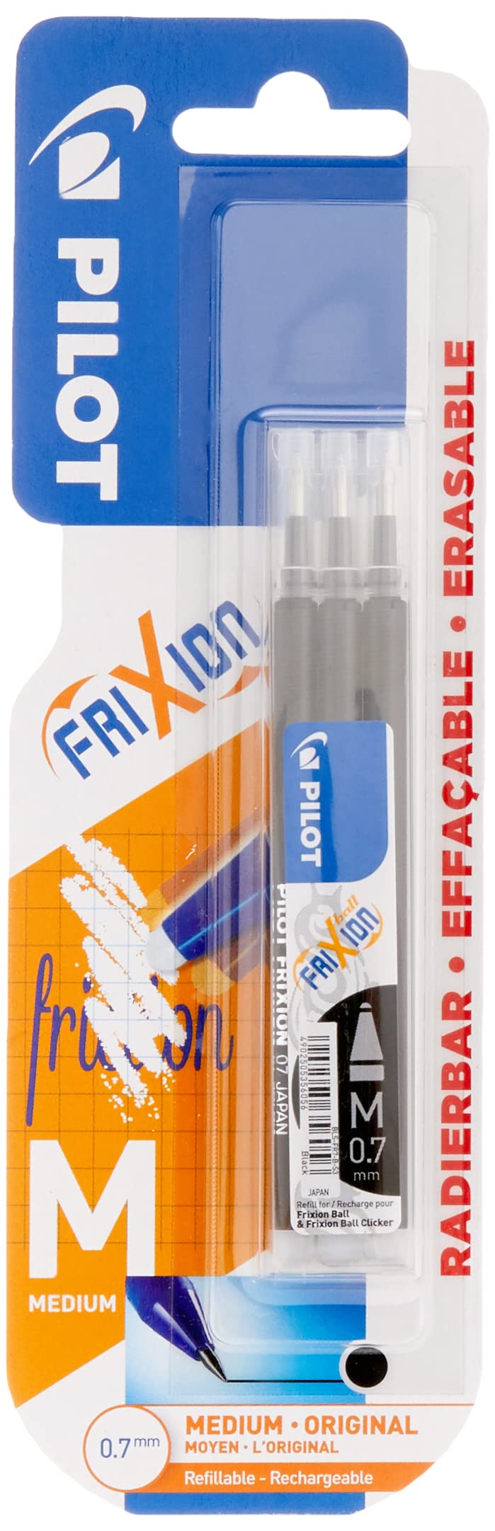 Pilot Refills for Frixion Erasable Rollerball 0.7 mm (Pack of 3) - Black Retail pack