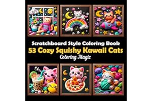 53 Cozy Squishy Kawaii Cats: Stress Relief Scratchboard Style Coloring Book for Adults & Teens, Playdough Clay Modeling Putty