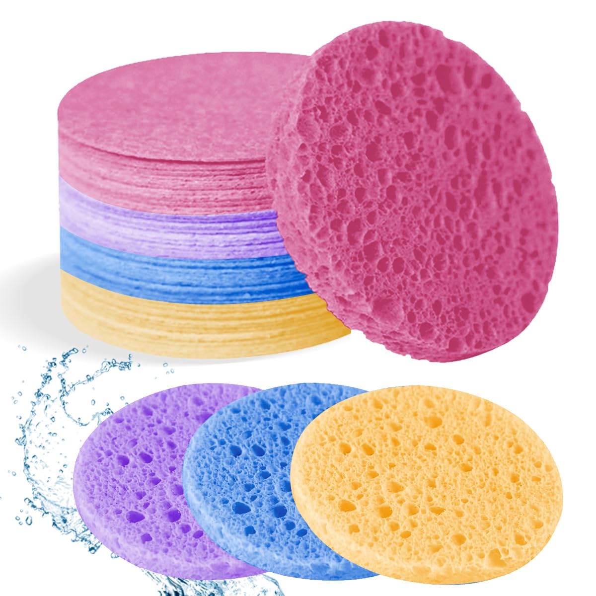 Spunspon 50-Count Facial Sponges Compressed Natural Cellulose Sponge Round Shape Face Sponge for Face Cleansing Exfoliating and Makeup Removal, Mixed Color — image 1