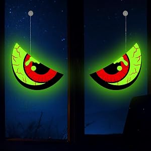 Halloween Window Decorations - Spooky Glowing Eyes, Glow in the Dark Halloween Decorations Indoor, Scary Solar Light up Eyes
