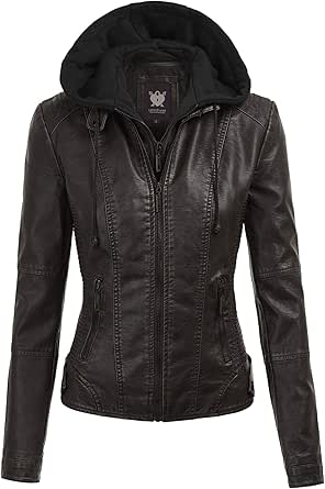 leather jacket with cotton sleeves and hood