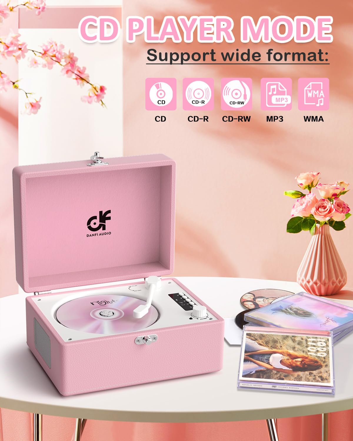 CD Player with Stereo Speakers, Wireless Bluetooth Input/Output Transmission, Rechargeable Battery, LED Screen USB Retro CD Player for Home