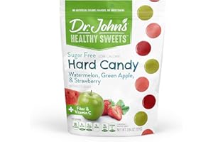 DR. JOHN'S HEALTHY SWEETS Dr. John’s Sugar Free Candy, Healthy Hard Candy with Zero Sugar, Low Calorie Snacks, Vegan, Gluten Free, Watermelon, Green Apple, & Strawberry, 24 count, 3.84 OZ