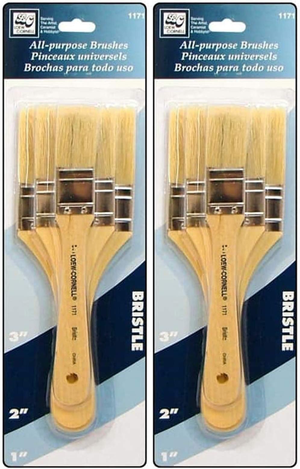 2 Pack Bundle - Loew Cornell Disposable All Purpose Bristle Brush 3 Brush Set - Total of 6 Brushes