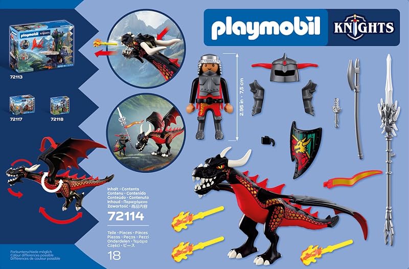 | Chevaliers | Dragon Noir | Grand Dragon de feu avec Fonction de tir et Chevalier | Jouet pour Enfants à partir de 4 Ans | 72114