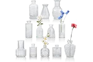 CheeryStow 12 Pcs Clear Glass Bud Vase Set - Small Vintage Single Stem Vases for Wedding Centerpieces, Home Decor, Flowers, T