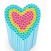 Zopeal 100 Pieces Valentine Heart Shaped Straws, Cute Disposable Pink Plastic Straws for Galentines Day, Cocktail, Bridal Shower, Birthday Party, Wedding Decorations (Pink,Blue,Yellow,Green)