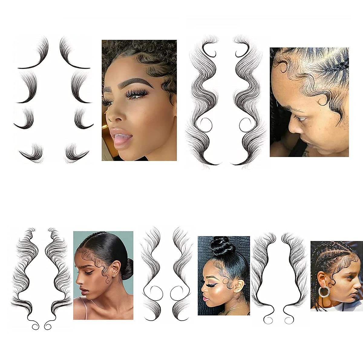 5 Styles Hairline Tattoo Stickers, Baby Edge Temporary Curly Hair, Waterproof Lasting Edges Bangs Tattoo Sticker, Fake DIY Hairstyling Salon