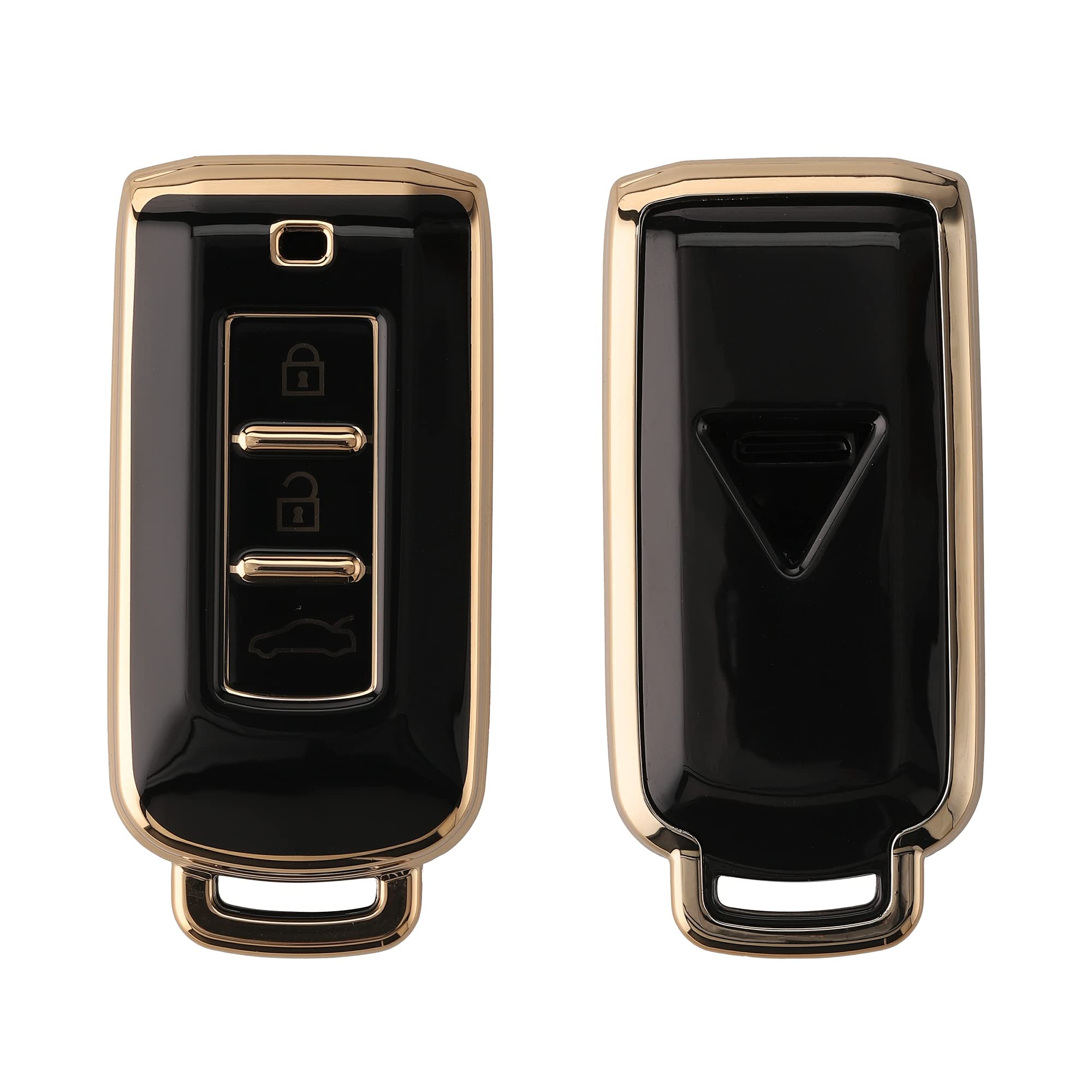 kwmobile Key Cover Compatible with Mitsubishi 3-button car key - Car Key Fob Case Protector - Black/Gold