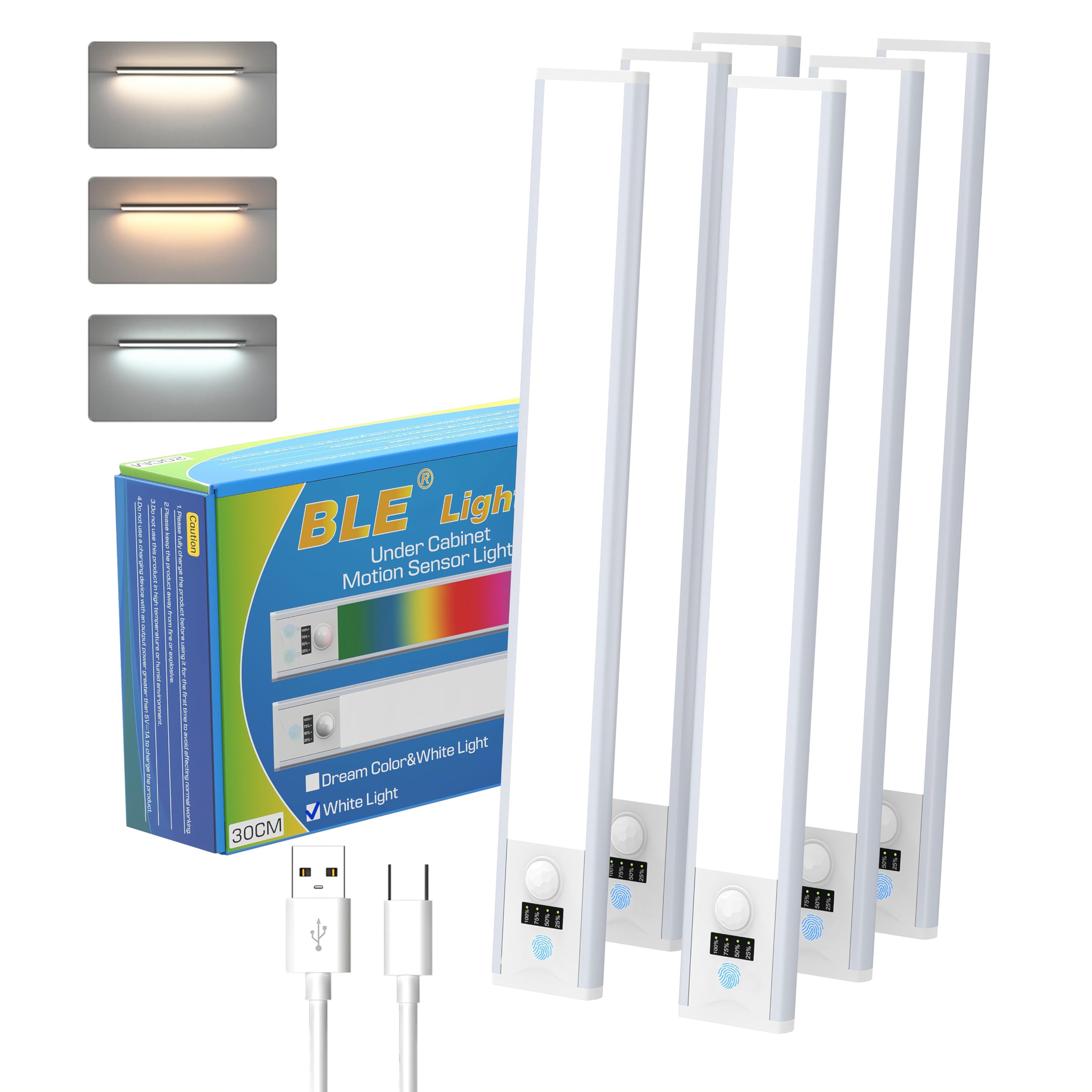 Photo 1 of 12inch Under Cabinet Lighting,54 LED Rechargeable Battery Operated Motion Sensor Light Indoor,Colors changable 6 Pack Dimmable Closet Lights,Cordless Under Counter Lights for Kitchen,Cupboard