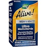 Nature's Way Alive! Men’s 50+ Daily Ultra Multivitamin, High Potency Formula, Supports Healthy Brain, Eyes & Heart*, with Methylated B12, Gluten-Free, 60 Tablets (Packaging May Vary)