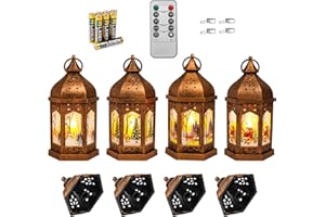 LLQ Small Christmas Lanterns Decor, Hanging&Tabletop 2in1 Vintage Lantern with Remote Timer, Lanterns Hanging Outdoor Christmas Decorations for Porch Patio Window, Christmas Table Centerpieces, 4Pack