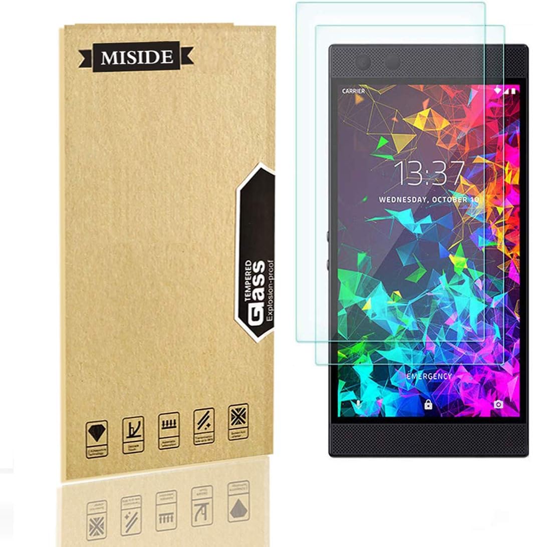 MISIDE Compatible with Razer Phone 2 Screen Protector,[2 Pack]【Anti Scratch】 9H Hardness, Bubble Free, Anti-Fingerprint and High Definition Clear Tempered Glass Film for Razer Phone 2