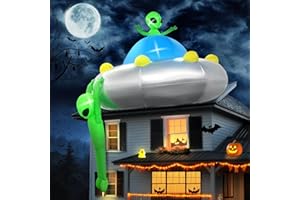 Kalolary 6FT Halloween Inflatable Hanging Alien UFO Outdoors Decoration, Blow Up Yard Decorations Scary Alien Inflatable with