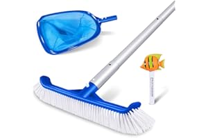 Topmart Pool Cleaning Set,12" Swimming Pool Cleaning Brush Head with 4.8 Ft Aluminum Pool Pole,Pool Skimmer Net