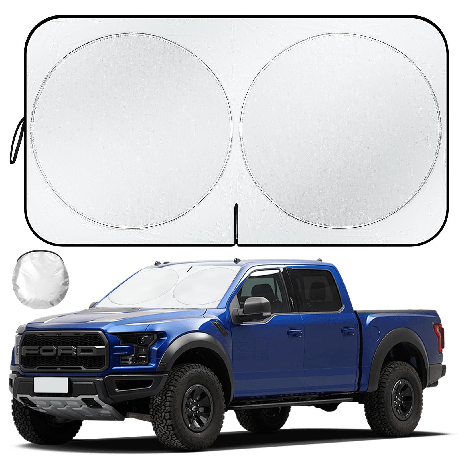 Photo 1 of Car Windshield Sun Shade - Foldable Car Sun Shade Protection with Storage Bag, Reflective Window Shades for Front Windshield, Cool Sun Blocker, Truck, SUV Automotive (59''L x 33''W)