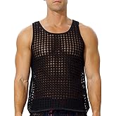 FIROTTII Mens See Through Sleeveless Shirt Mesh Tank Top for Men Crew Neck Fishnet Fitted Muscle Shirt Clubwear