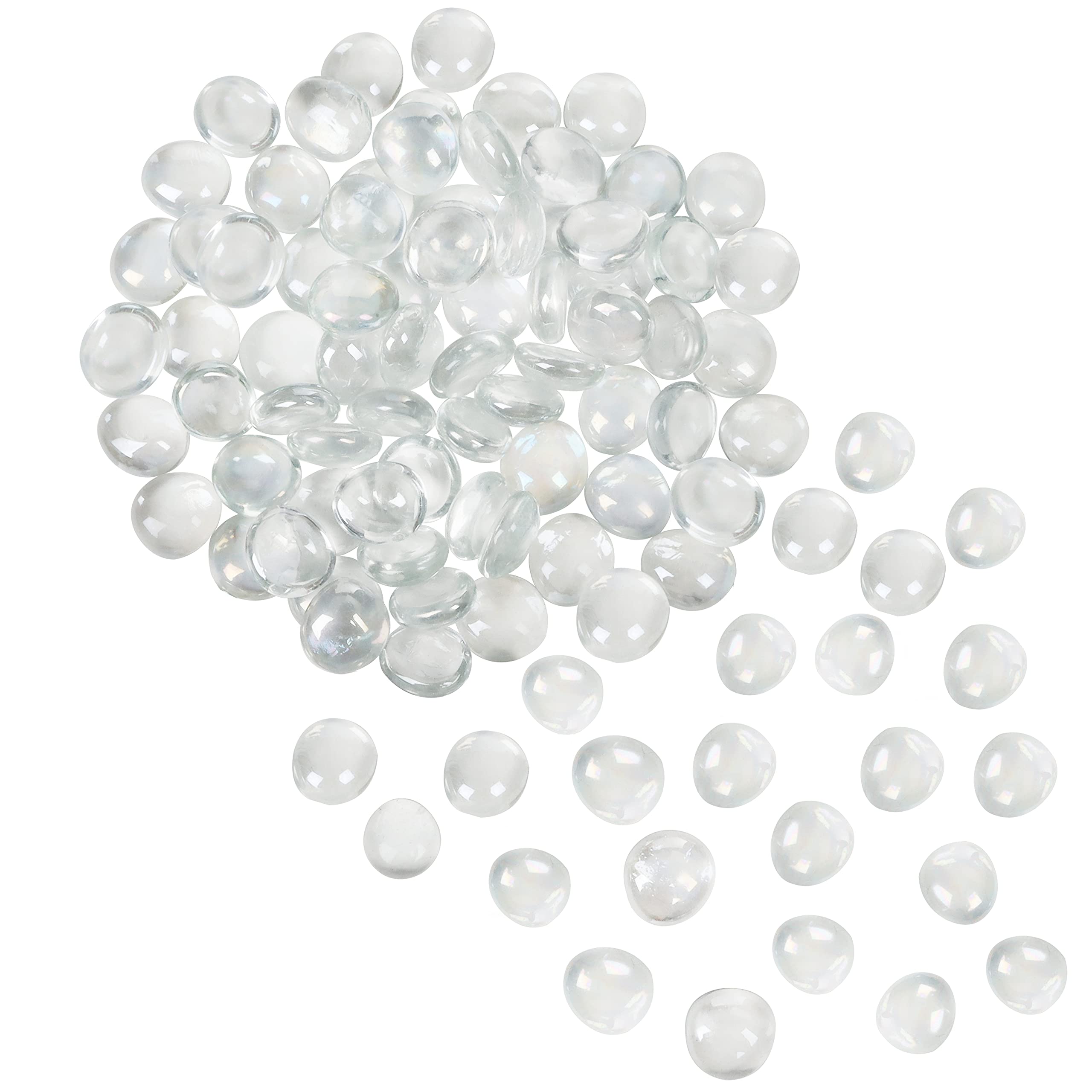 BELLE VOUS Clear Glass Pebbles - 2.25kg / 5lbs 18mm Flat Marble Bead Gemstones - Decorative Gems for Weddings/Party Table Scatter, Centrepiece Vase Filler Stones and Aquarium Décor