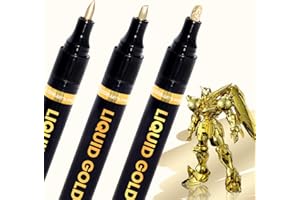 COORIART 3PK Permanent Mirror Chrome Gold Markers – Metallic Gold Paint Pens for Metal, Plastic, Fabric, Jewelry, Model Paint