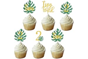 DOMOO OF DREAMS Safari Two Wild Cupcake Topper 2nd Tropical Leaf Birthday Party Jungle Animals Decorations Gold 2