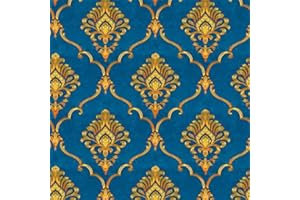 Vintage Damask Self-Adhesive Wallpaper, Blue and Gold, Removable Peel and Stick, 44 cm x 300 cm