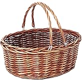 JJSQ Wicker Picnic Basket with Folding Handles Wicker Hand Woven Baskets for Storage, Garden Harvest, Easter, Empty Gift Basket, Brown, Large 17" x 13" x 7"