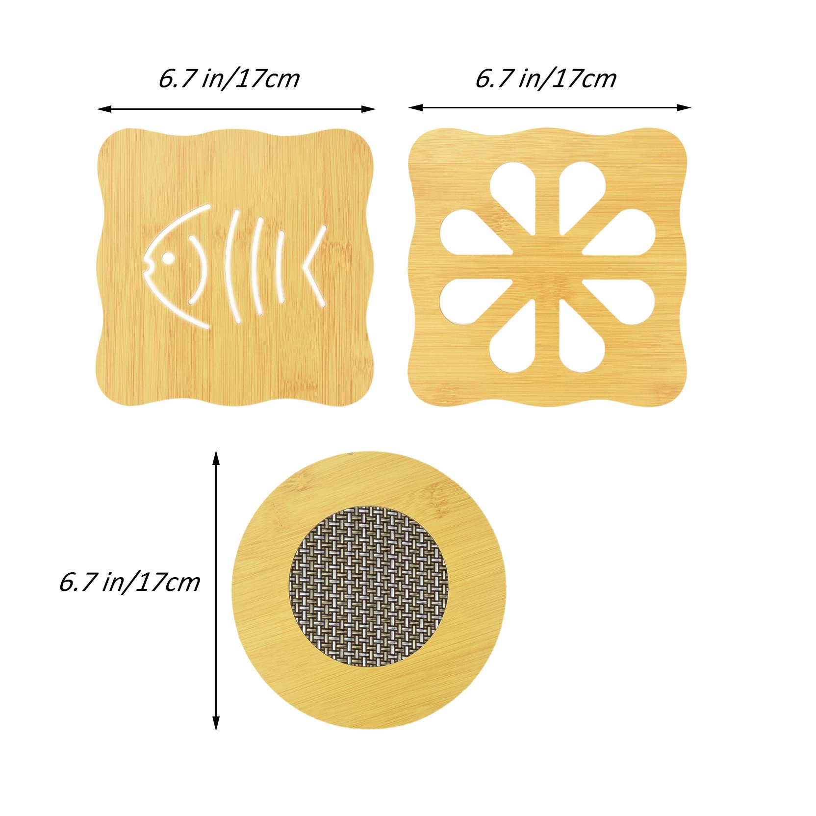 NKTM 6 Pack Bamboo Trivet Mat Set, Heavy Duty Hot Pot Holder Pads