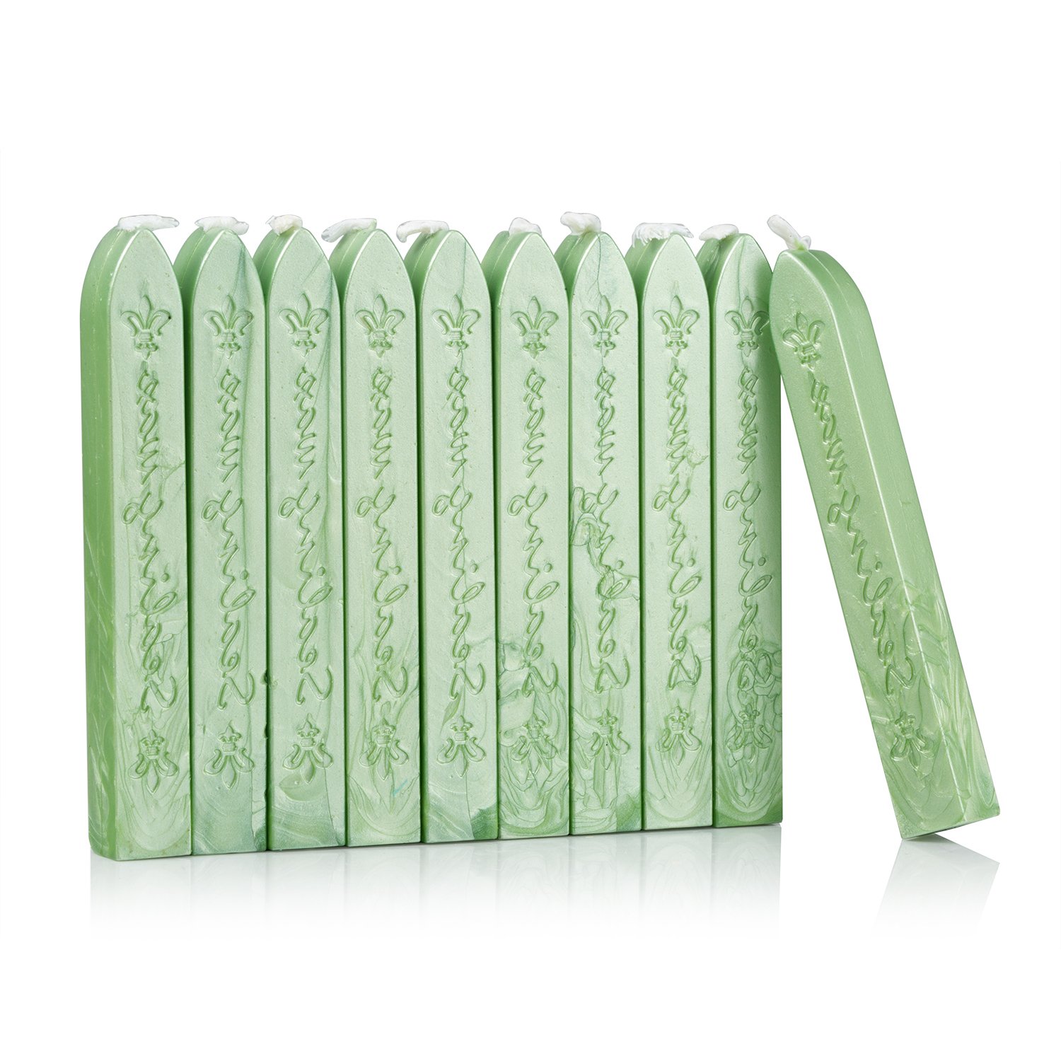 Mceal Sealing Wax Stick with Wick Flower De Luce of France Retro 10 Pieces Pack(Sage Green)