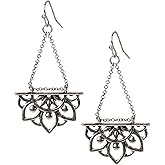 SPUNKYsoul New Beginnings Lotus Flower Antique Silver or Gold and Patina Boho Chic Tribal Ethnic Fishhook Dangle Earrings for Women Gift