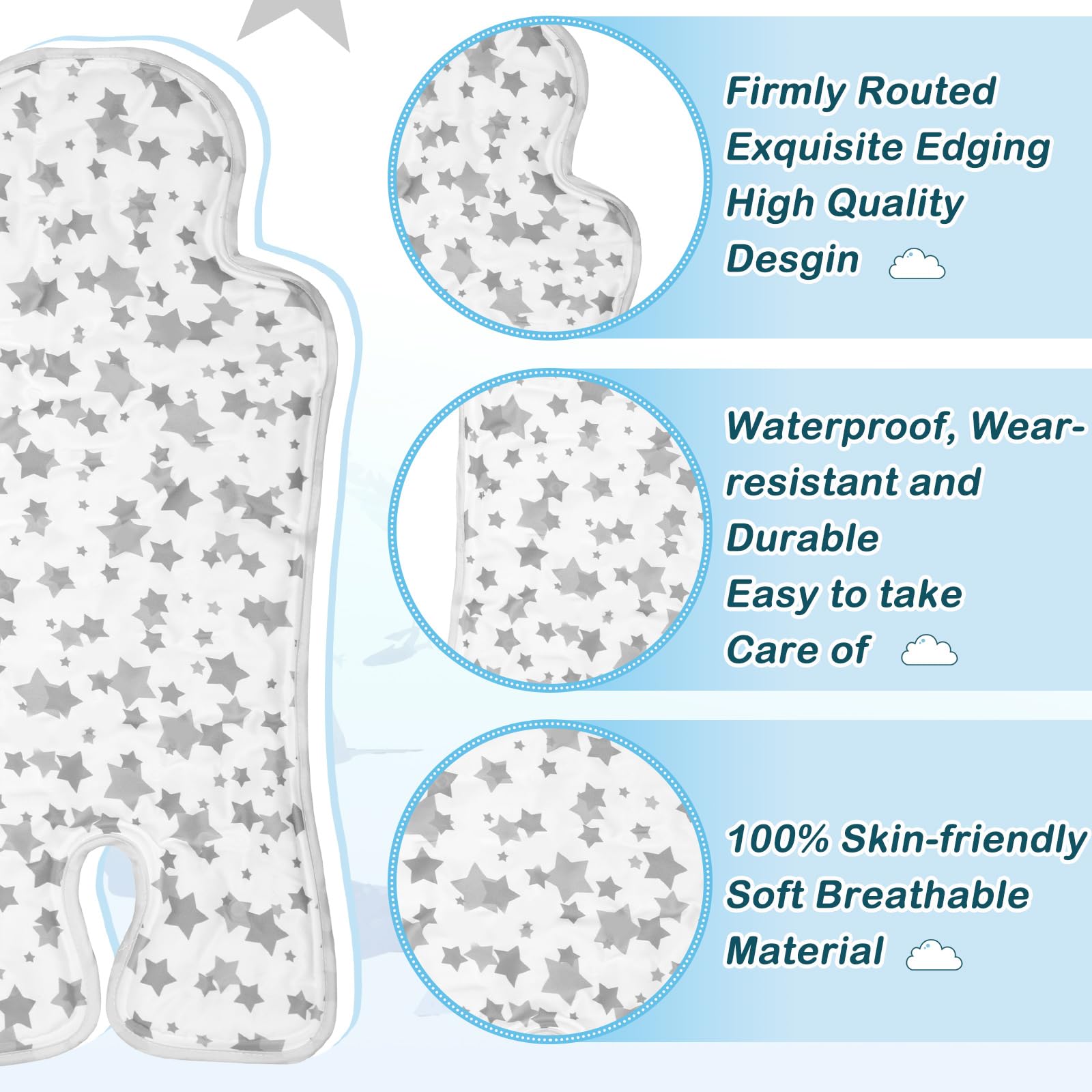 Qunclay 2 Pcs Gel Car Seat Cooler Pad for Baby Cooling Pad for Stroller Breathable Universal Car Cooler Mat Multifunctional Baby Stroller Seat Liner Cushion Chair(Gray Star)