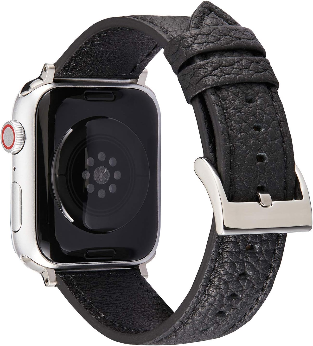 Gitalian Leather Bands Compatible for Apple Watch 42mm 44mm Band Women Men,Genuine Leather Strap for Iwatch SE,Replacement Band for Apple Watch Series 6 Series 5 4 3 2 1 (Black/Silver,42mm 44mm)