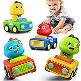 iPlay, iLearn Press Go Car Toys for Toddlers 1-3, Baby Animal Race Cars, Infant Play Car Set, Push Go Friction Dino Car for 6-9-12-18 Month, 1st Valentine Gift Easter Stuffer for 1-2 Years Old Boy Kid