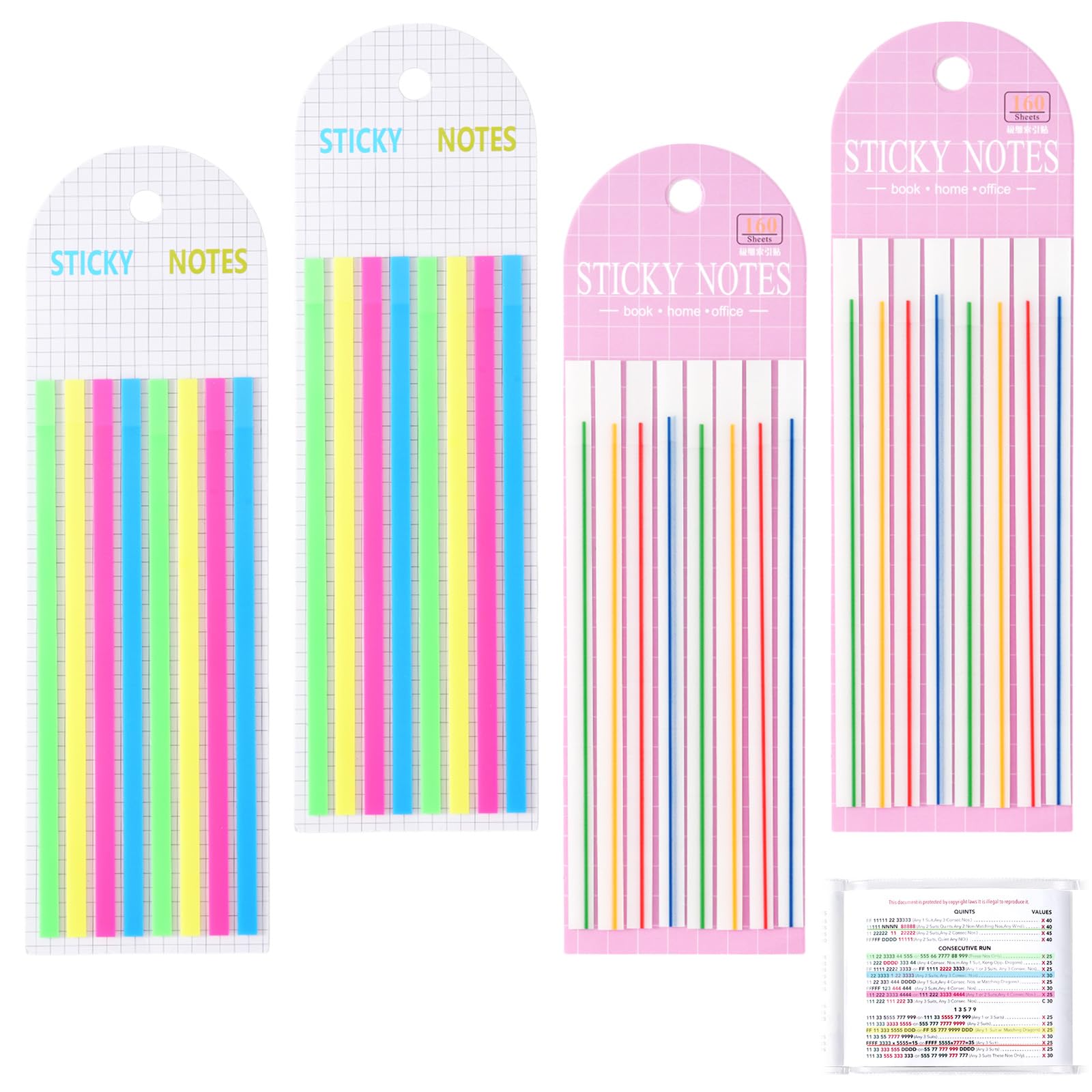640 Pcs Mahjong Card Line Finder Highlighter Tape, Mahjong Line Highlighter Stripe, Transparent Sticky Card Markers Tabs, Mahjong Game Rule Reader, Reusable & No Adhesive Residue (Solid color + Lines)
