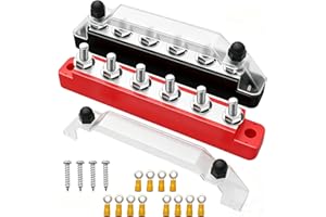 Seamaka (Red+Black) Power Distribution Terminal Block with Cover with 6 x 1/4” (M6) Post,Battery 12V Bus Bar with Ring Termin