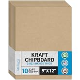 MagicWater Chipboard Sheet - 9x12 inch - 22 pt - 0.022" Thick - 10 Pack | For DIY Projects, Heavy Duty Kraft, Paperboard for Scrapbooking, Books, Picture Frame Backing, Art Projects &amp; Crafts