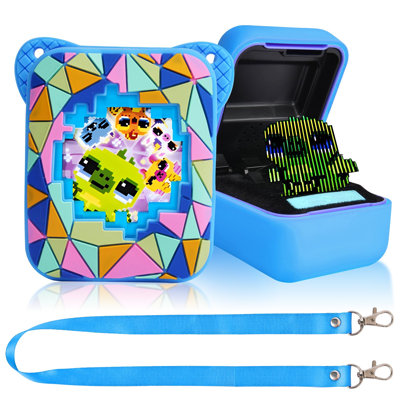 OSDUE Silicone Case for Bitzee Magicals Digital Pet, Bitzee Carrying, Anti-Fall Shockproof Portable Carrying Mini Case-Geometry-Blue