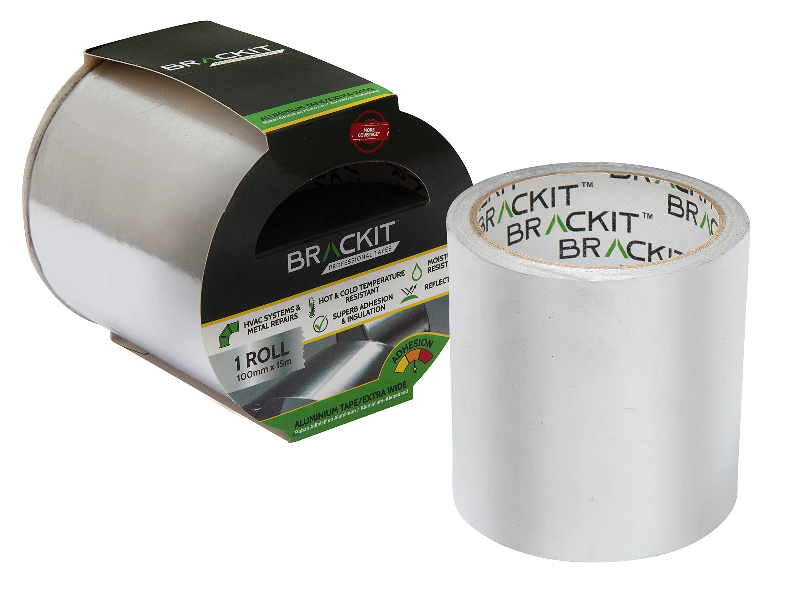 brackit Aluminium Foil Tape, Hot & Cold Temperature Resistant Roll - For HVAC Repair, Ducts, Insulation, Dryer (100mm)