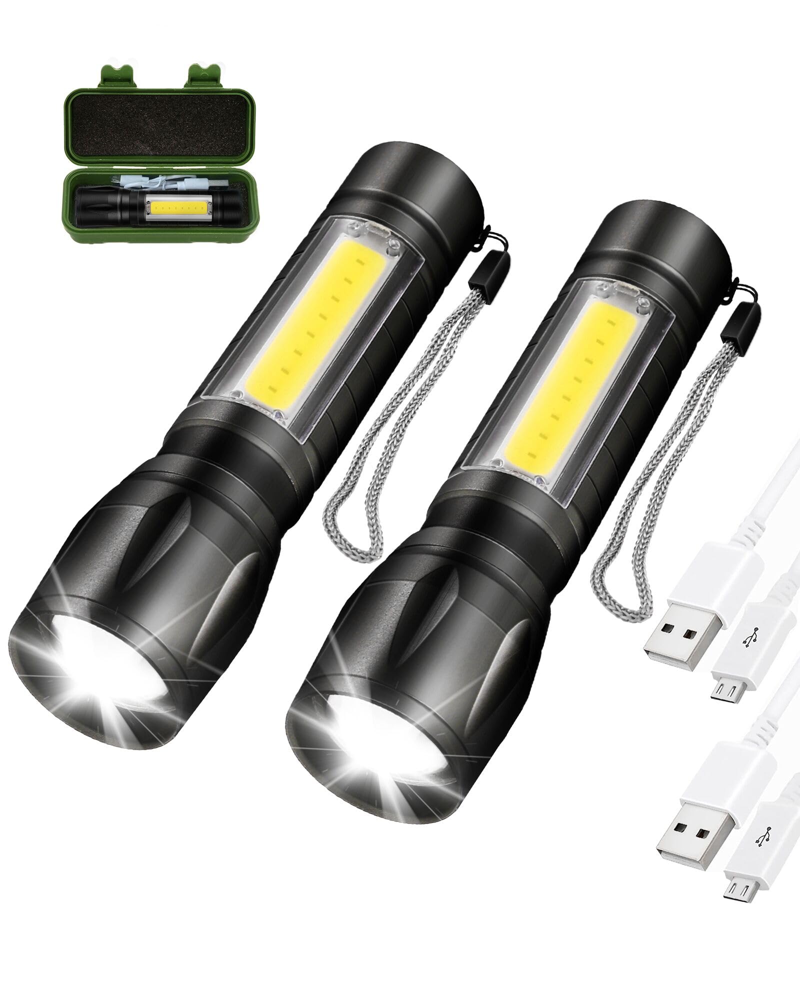 EvaStary LED Torch Rechargeable, 3 Lighting Modes Flashlight with Adjustable Focus, Lightweight Small Pocket Size LED Torch for Power Cuts, Emergency, Camping, Hiking, Outdoor