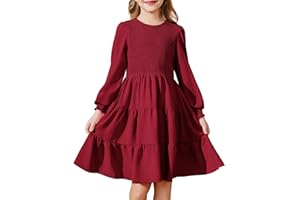 Arshiner Girls Dress Fall Boho Long Sleeve Shirred Smocked Tiered Party Dresses with Pockets