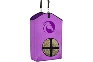 ZR ZHENGRONG Goat Hay Feeder Bags with Metal Fastener and Adjustable Open Feed Hole for Slow Feeding-Purple