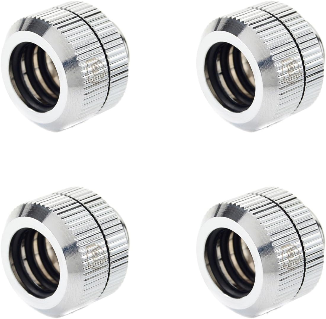 Bitspower Touchaqua G1/4" Dual O-Ring Tighten Fitting for 12mm OD Hard Tubing (for Use with Bitspower Rigid Tubing Only), Glorious Silver, 4-Pack