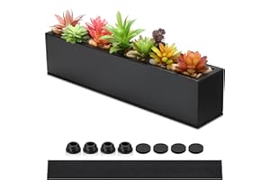 FillTouch Long Rectangular Planter Box Window Sill Planter Box Metal Water Trough Indoor Large Modern Steel Planter with Drainage Holes Herb Garden Planter Home (Black,16.1 x 3.2 x 3.5 Inch)