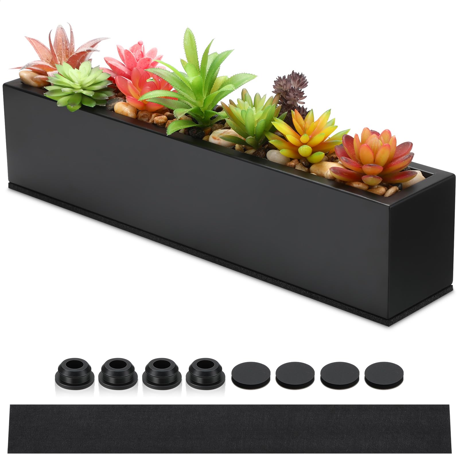 Photo 1 of FillTouch Long Rectangular Planter Box Window Sill Plant Box Metal Water Trough Indoor Large Modern Steel with Drainage Holes Herb Garden Home(16.1 x 3.2 x 3.5 Inch,Black)