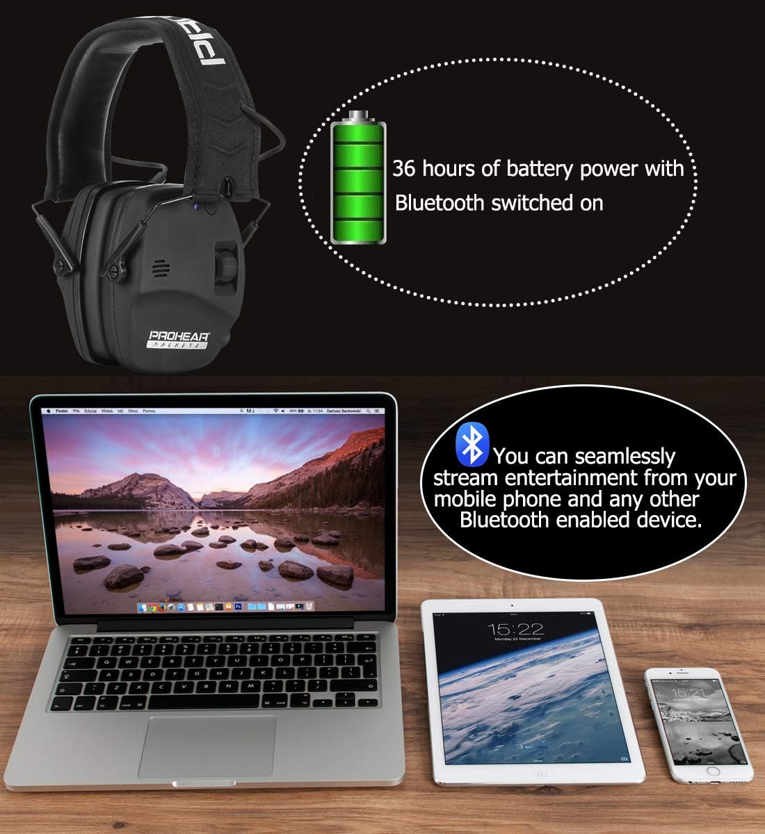 PROHEAR 030 Electronic Shooting Ear Protection Muffs with Bluetooth, Sound Amplification Noise Reduction Hearing Protector for Hunting, Great Ideas for Dad - Black: Home Improvement